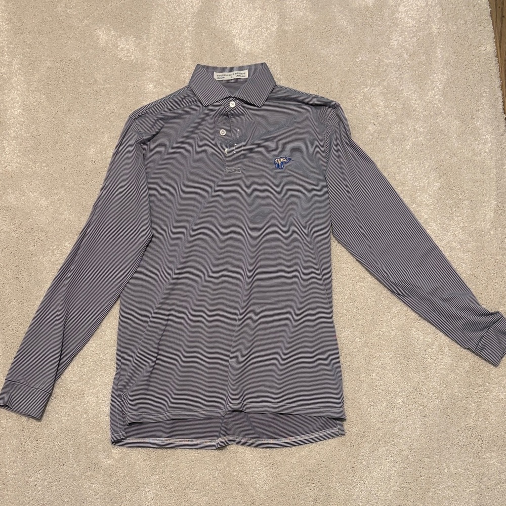 Men's Navy Stripped Long Sleeve Polo Shirt